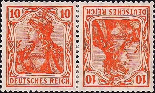 Германия , Рейх . 1920 год . Германия с императорской короной , тет-беш . Каталог 4,0 €.
